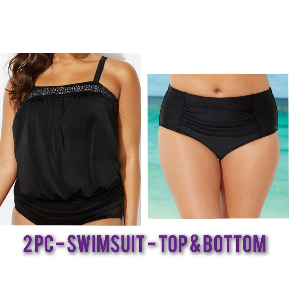 2 pc Swimsuit - Tankini Top (sz 14) & Full Bottom (sz 16) BLACK